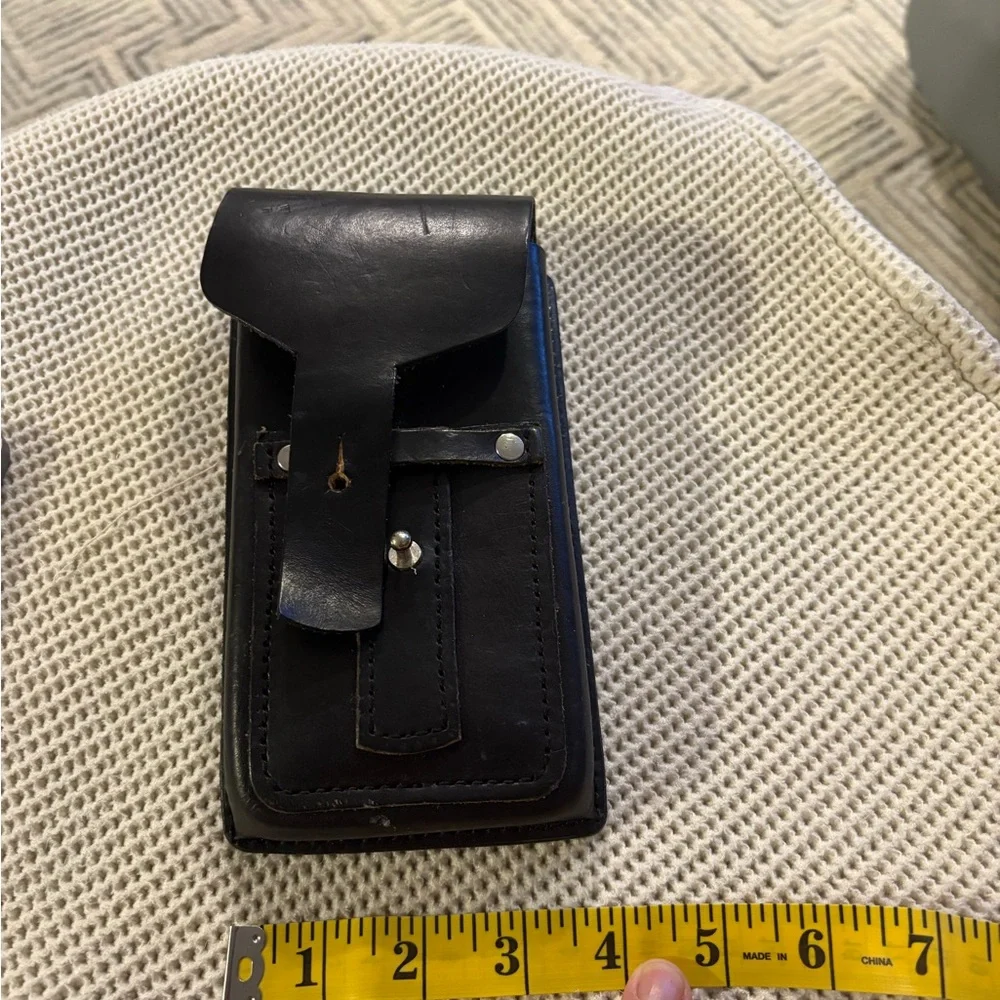 HANDMADE cowhide Black Leather cell phone case. Easily slides on belt. Unused.
